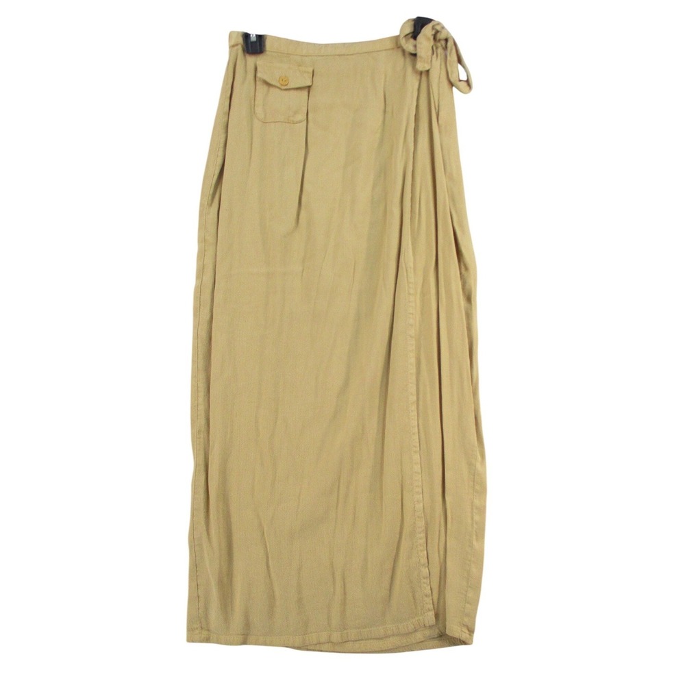 Melrose Vintage Tan Ribbed Wrap Maxi Skirt Flap Pocket H24P67 US Made 6